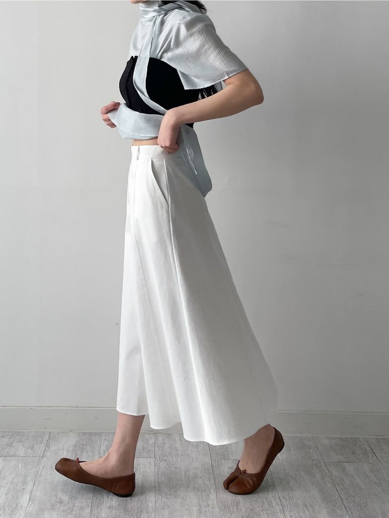 Stitched Cotton Flare Long Skirt