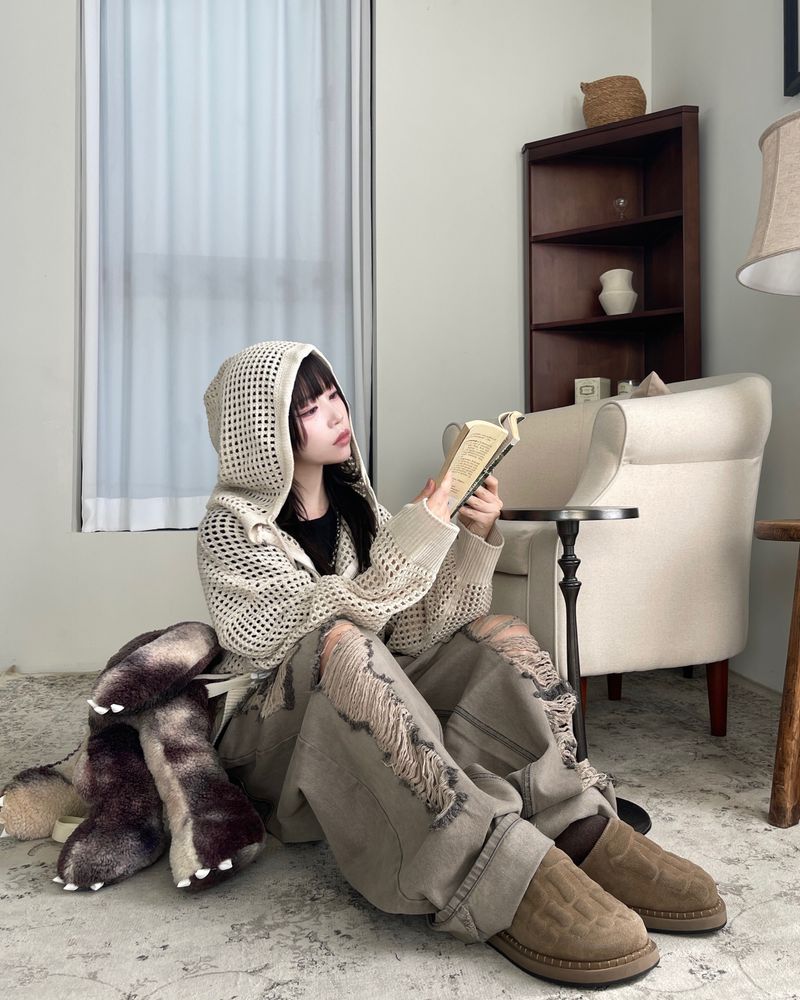 Hoshi mesh hooded knit zip-up