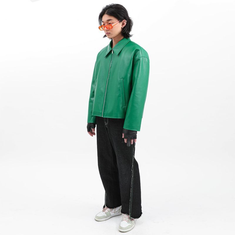 SINGLE LEATHER JACKET GREEN