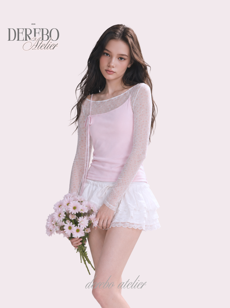 dereborujo（ドレボルゾー）の「Baby Pink Floral Layered Long Sleeve T-Shirt（Tops）」
