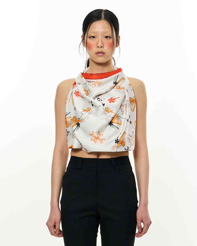 KIMZISU(キムジス)の「JOMO Motif Square Scarf _ Orange(Smartphone Accessories)」