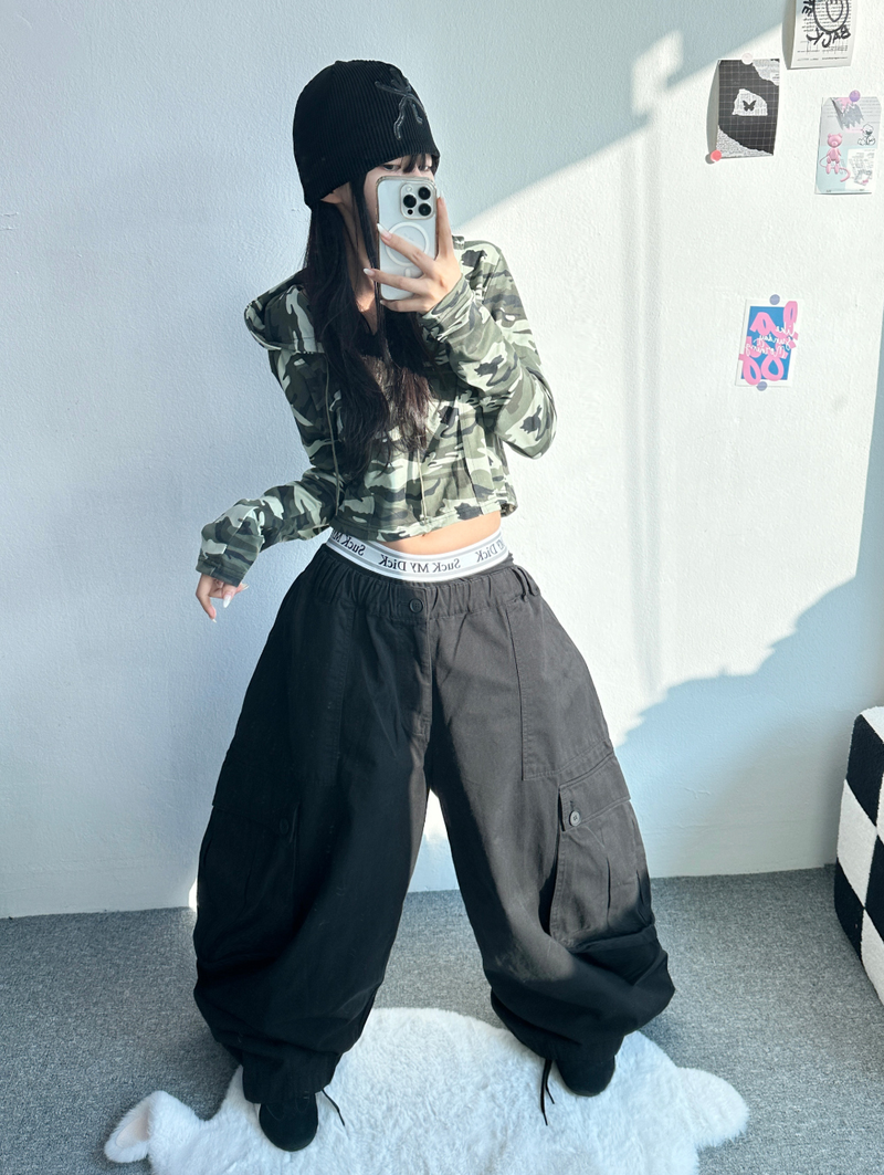CROP MILITARY HOODIE💚🖤
