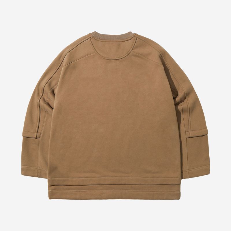 Cotton Napping Round Sweat Shirt - BEIGE