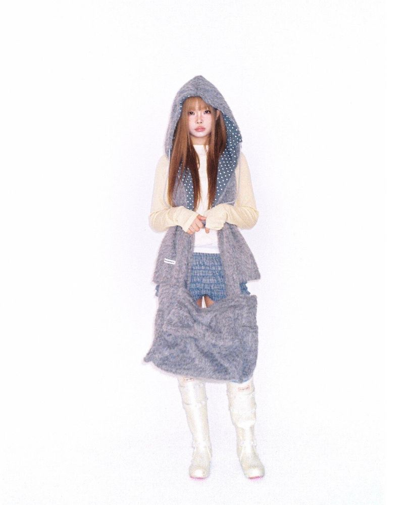 Fluffy hood muffler (gray)