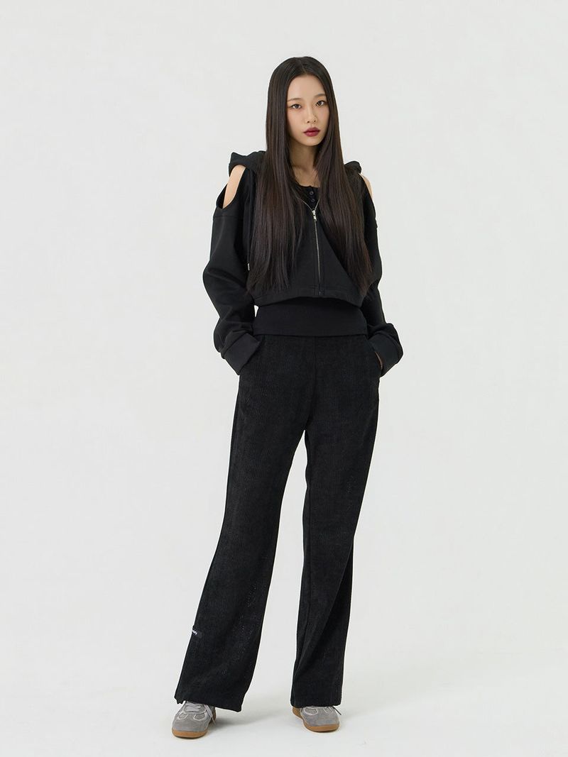 Knit cut detail bootcut Pants, Black