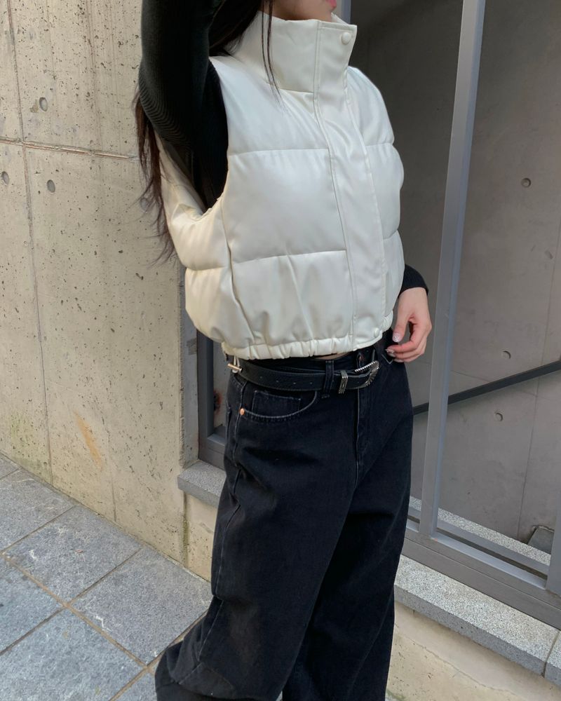 Leather crop string padding vest