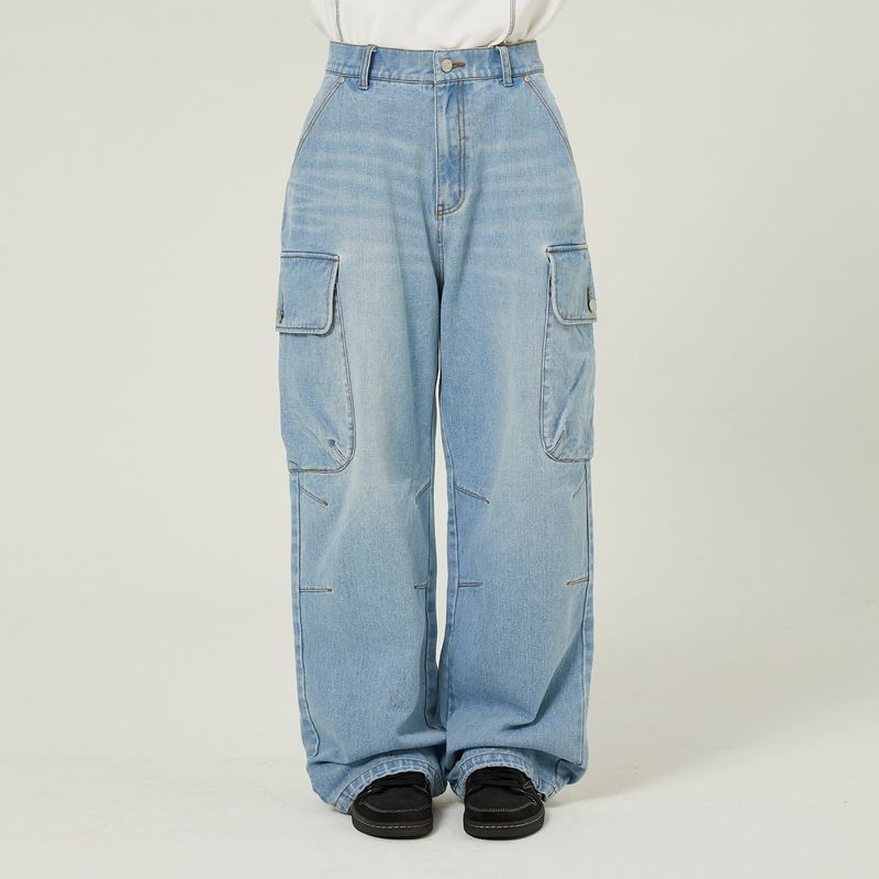 Parachute cargo washed denim pants