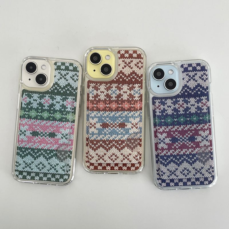 FAIR ISLE KNIT HARD JELL CASE_ BROWN