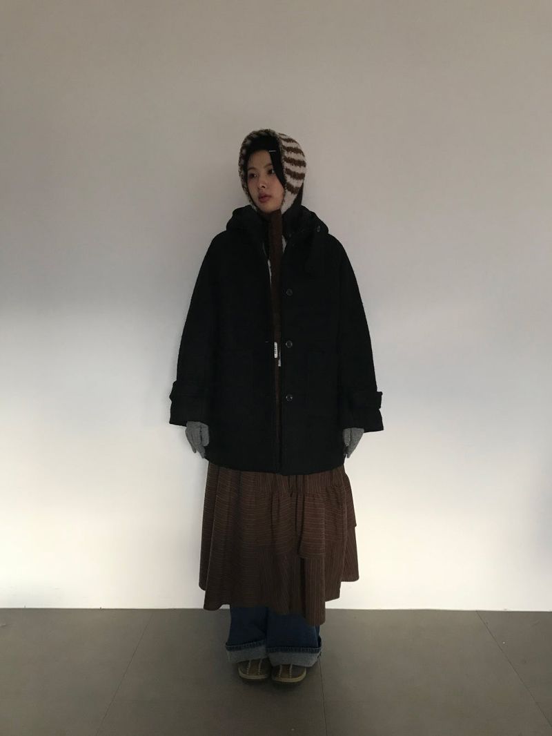 [MD Pick]Fine wool hooded half coat (2color)
