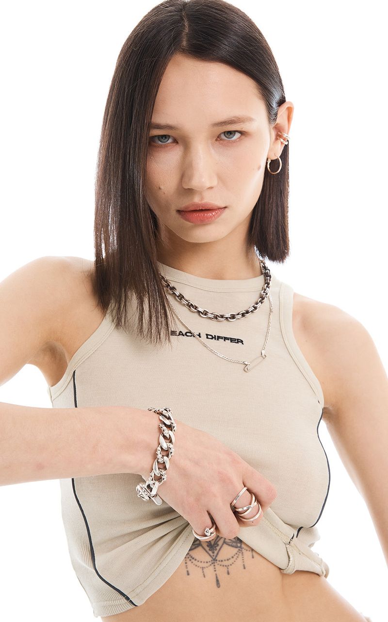EACH DIFFER(イーチディファー)の「REFLECTIVE PIPING CROP TOP_LIGHT KHAKI(Tops)」
