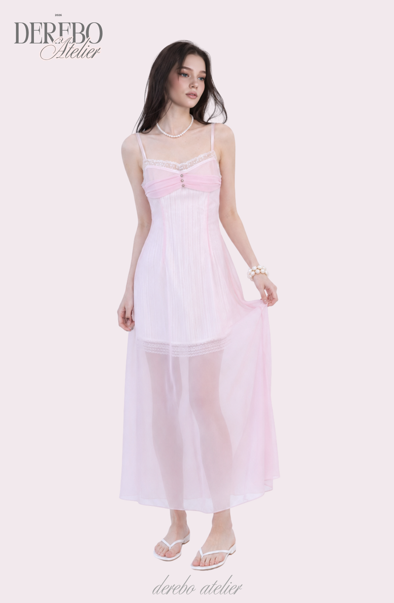 Pink chiffon see-through long dress