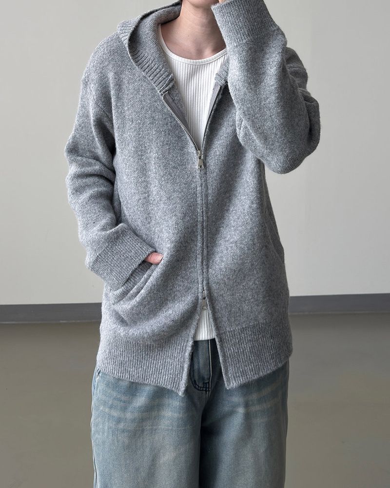 Merry wool knit hood zip-up