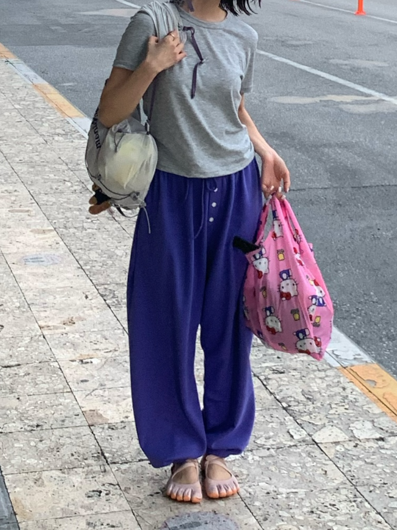 summer button point jogger pants