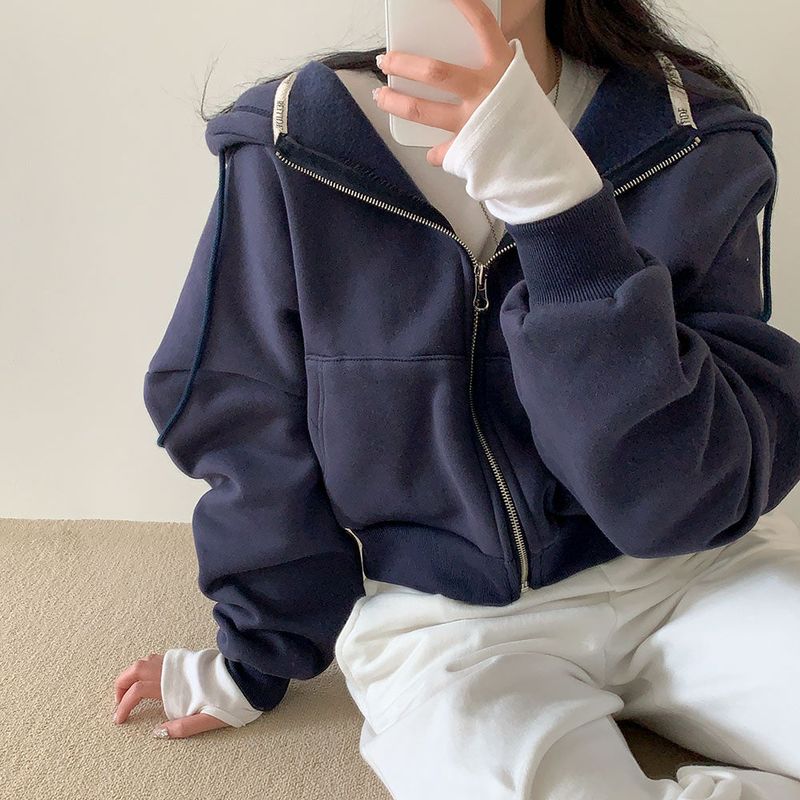 [Bellide made] embroidery napping hood zip-up