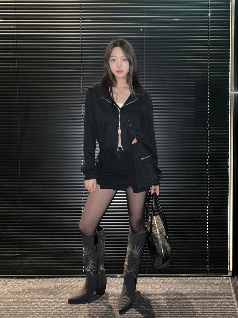 Suede western stitch long boots (2 Color)