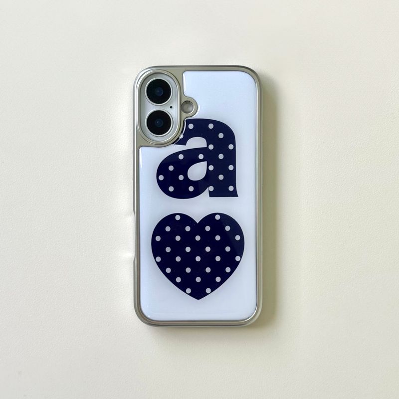 NAVY DOTTY LOVE WHITE Silver Epoxy Case