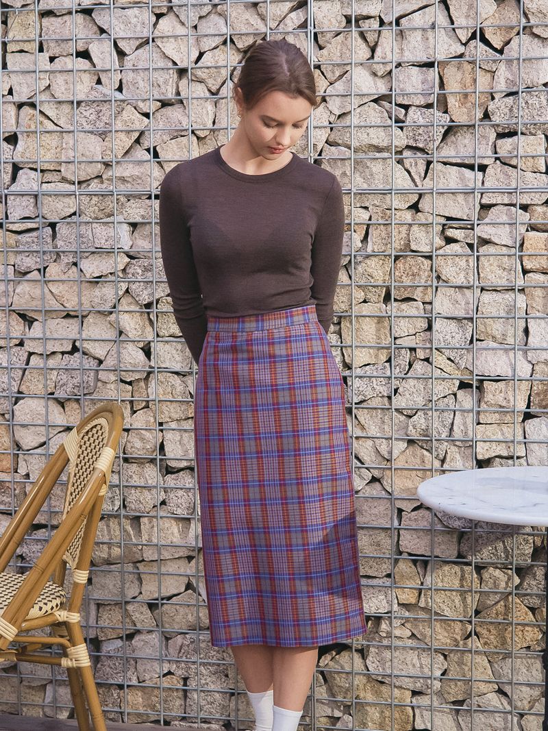 CHECK MIDI SKIRT_PURPLE