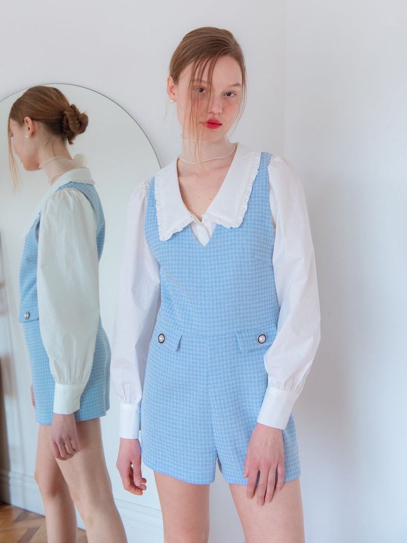 vem.ver(ベムバー)の「TWEED SHORTS JUMPSUIT_BLUE(Dresses)」