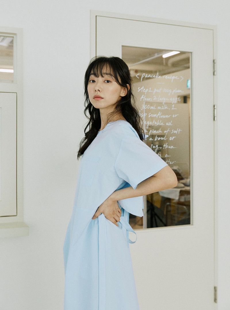 layered ribbon onepiece sky blue