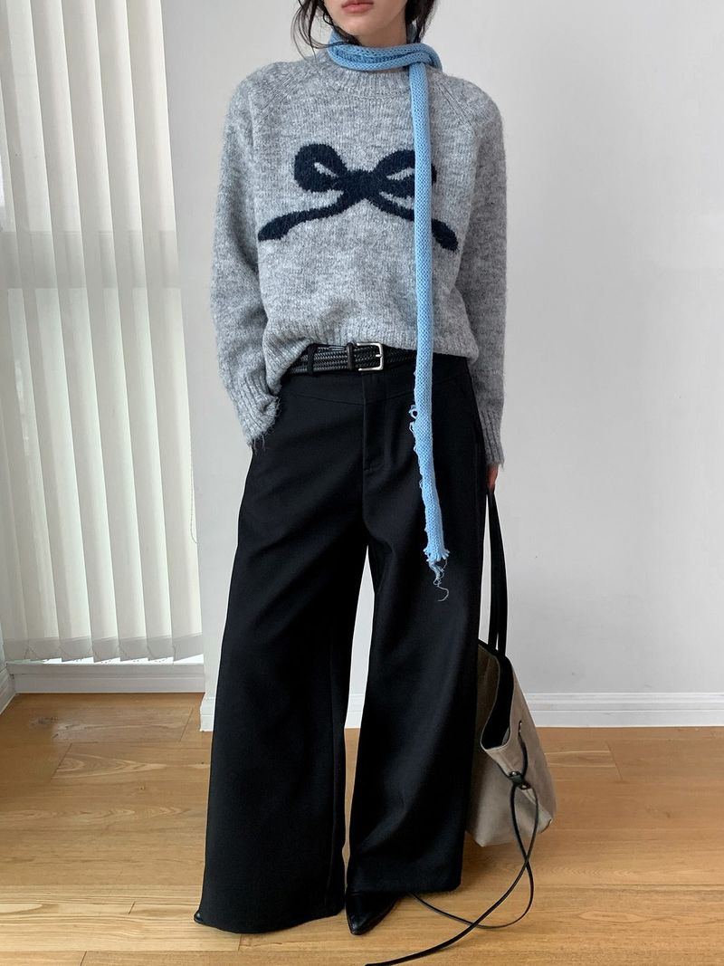 Modi bow wool long-sleeved knitwear