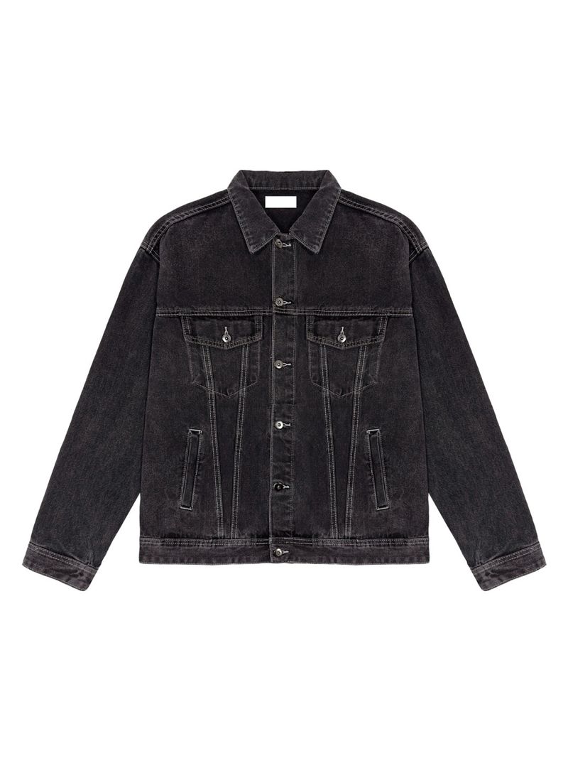 Basic Washed Black Denim Jacket