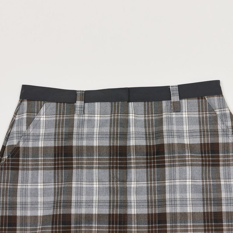 CHECK SLIT LONG SKIRT GRAY