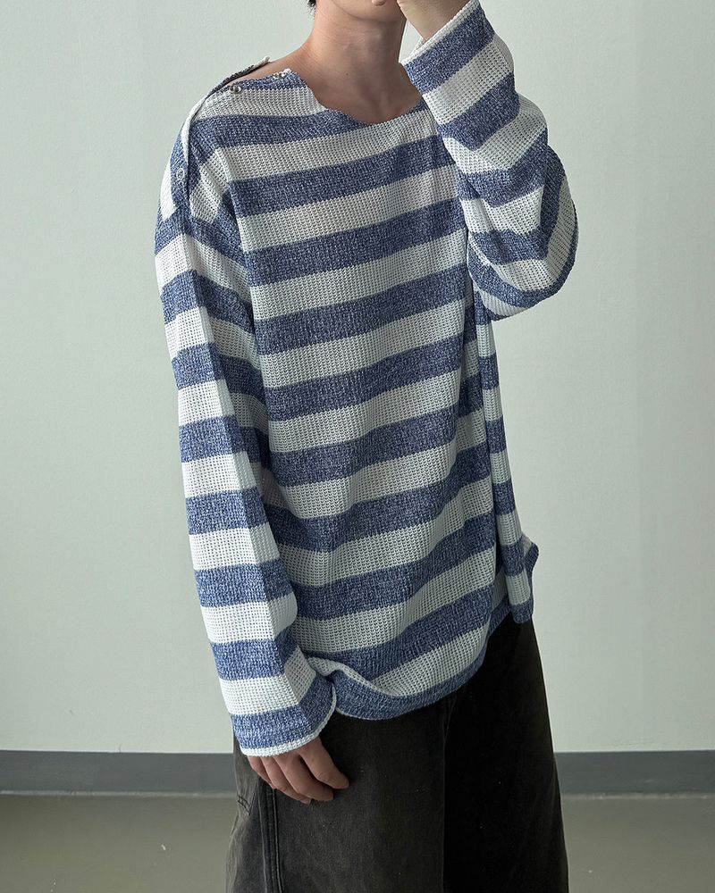 Lure shoulder snap stripe knit