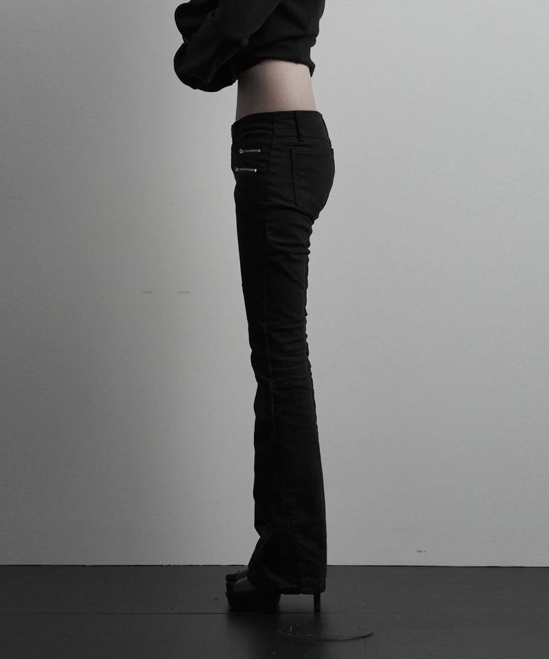 [label] double zipper cut low-rise bootcut pants (black)
