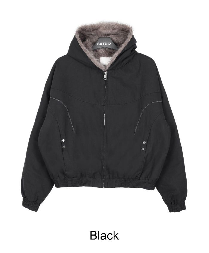 Rat Fur Hooded Bomber Jacket