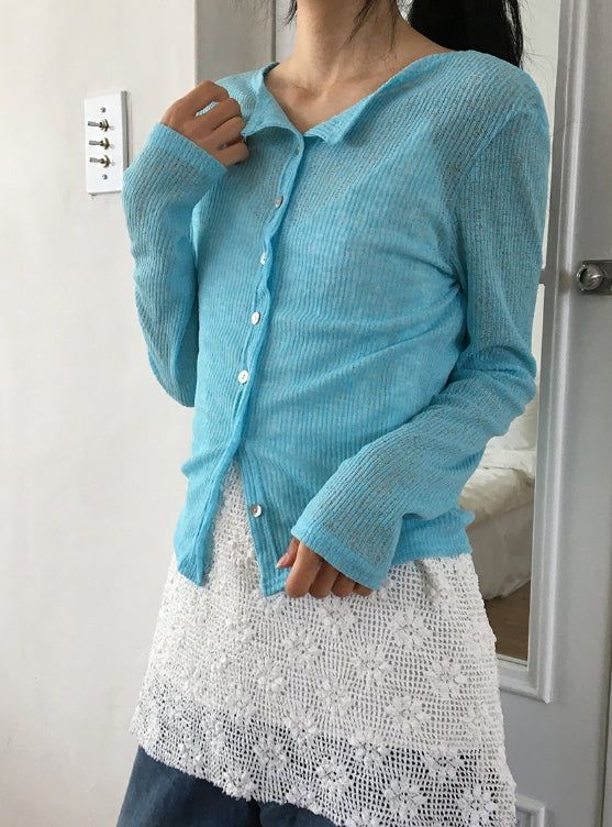 Macy Summer See-Through Ribbed Slim-Fit Cardigan