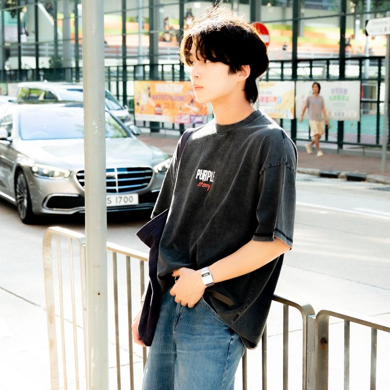Purple Story Oversized Heavyweight Washed Printed Tee