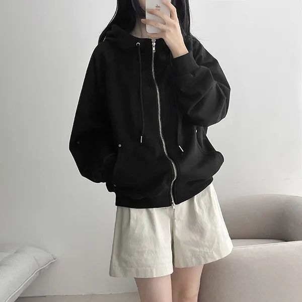 Rivet✨Point Double High Neck Two-Way Hoodie Zip-up (4 colors)