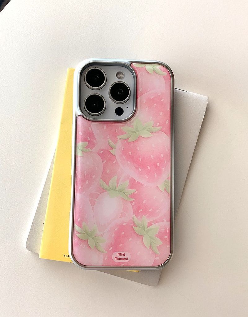 [MADE]ピンクストロベリーシュガー シルバーエポキシ バンパーiPhoneケース