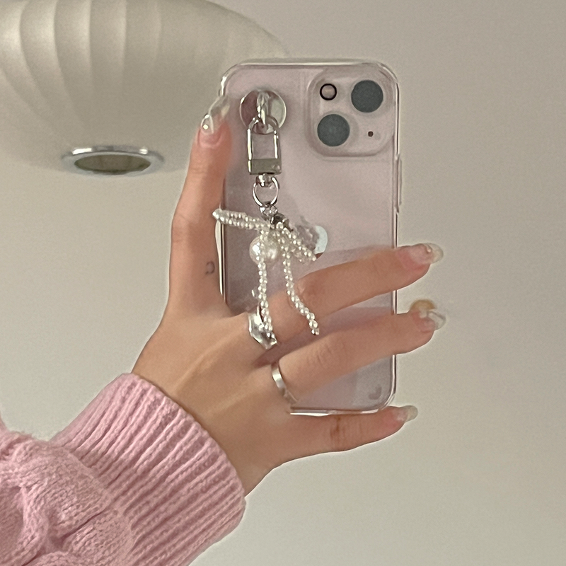 [handmade] pearl ribbon keyring