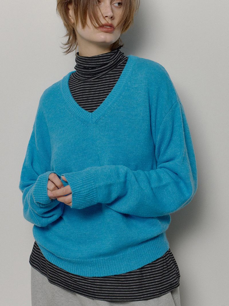 WOOL V-NECK KNIT (BLUE)