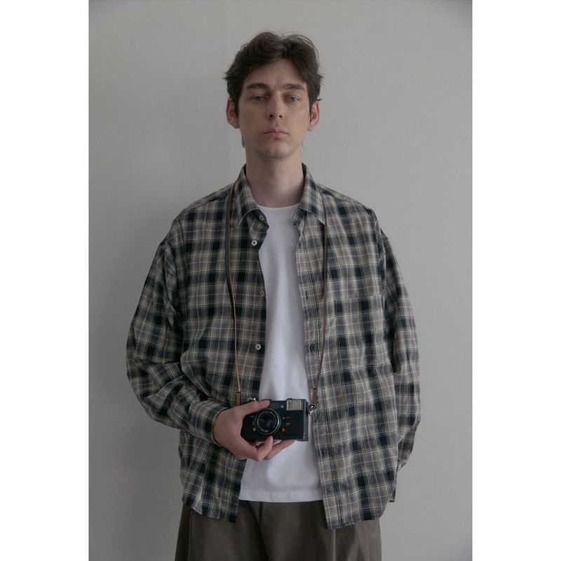 Vintage washing beige check shirts