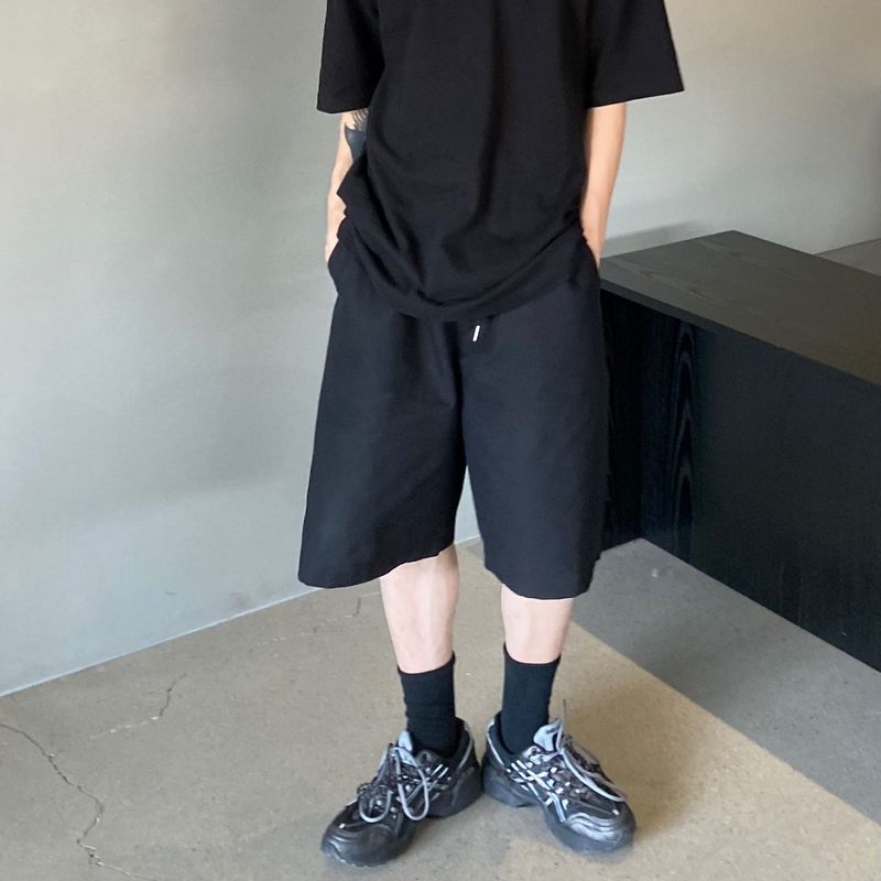 Wide banding cotton half pants 2C