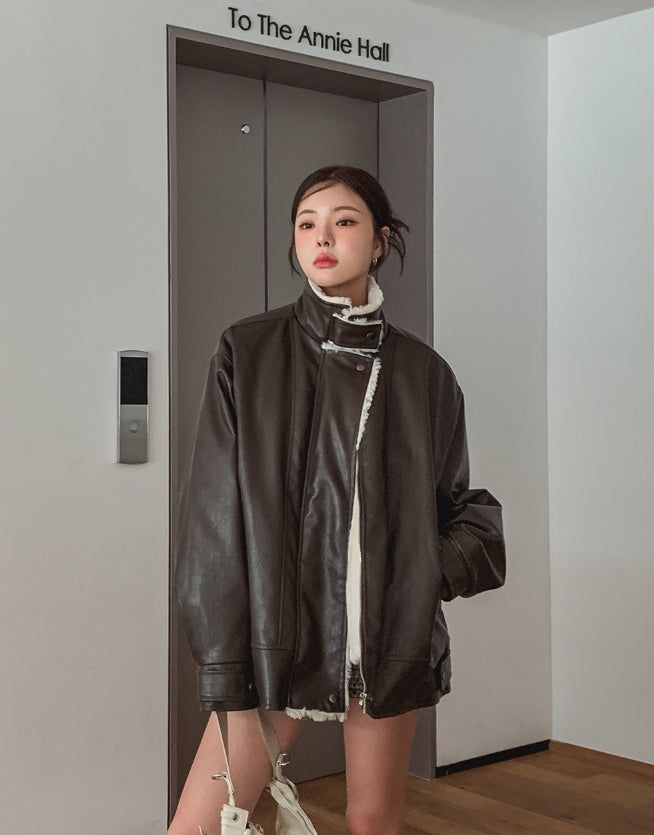 ULAN（ユレン）の「[Mink lining] Catch leather high neck half coat（Jackets/Outerwear）」