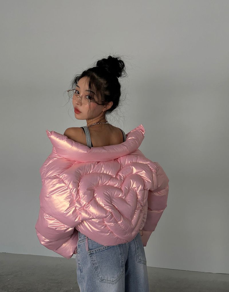 Heart hologram wellon short padded coat