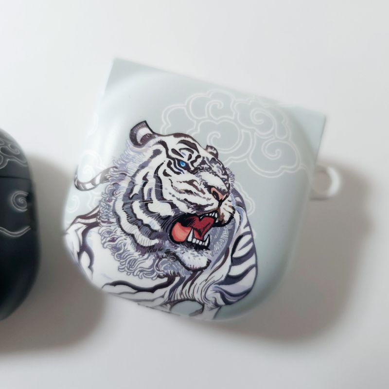 tiger airpods / Buds case- pale blue-green color