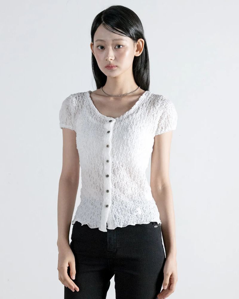 MagoRen SEOUL(マゴレン ソウル)の「Boho Puff Sleeve Cardigan White(Tops)」