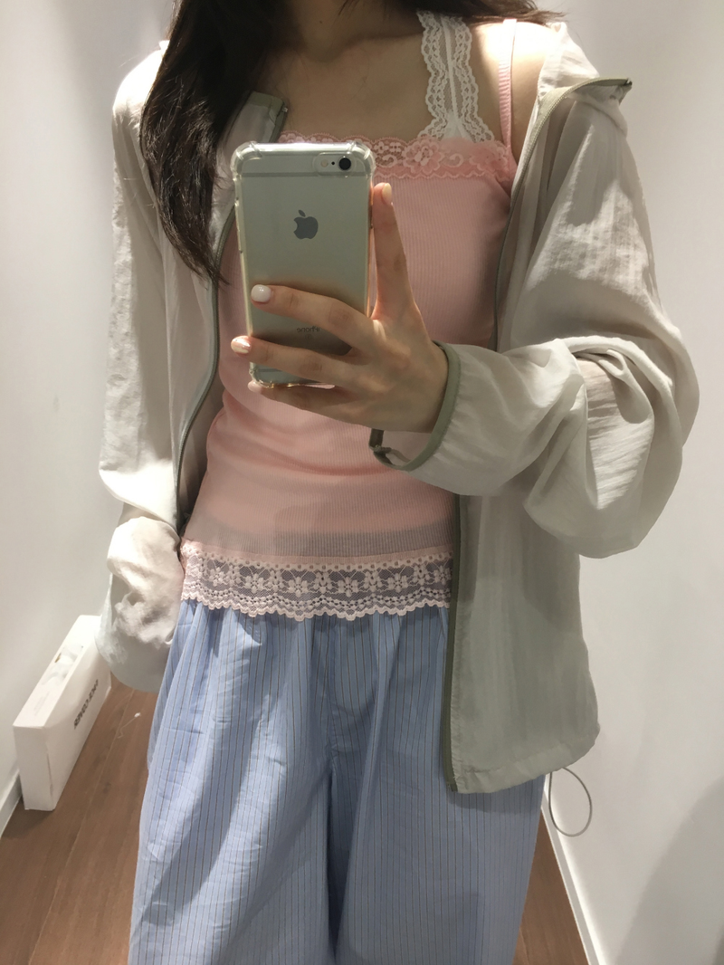 Drop ribbed lace sleeveless top (7color) 