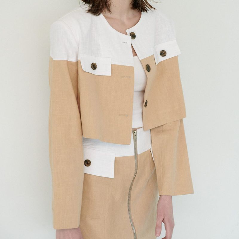  COLLOR MIXED JACKET, BEGIE