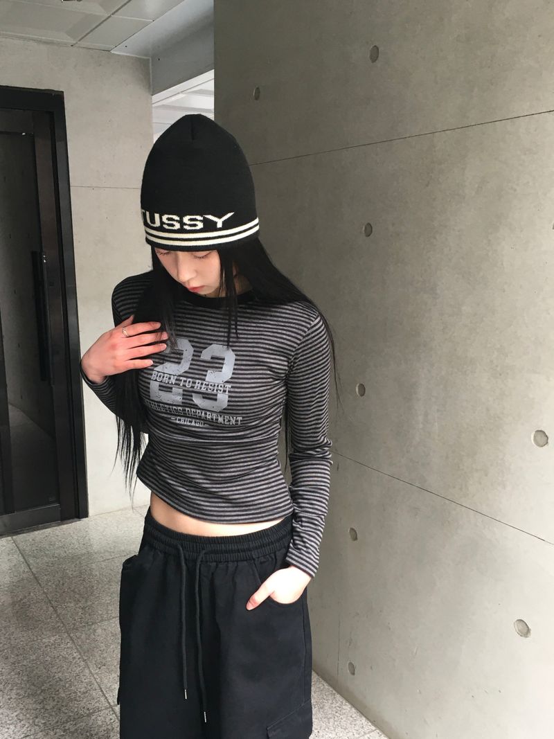 RITCORE（リットコア）の「Qwerty Striped Shirred Long-Sleeve Tee (4c)（Tops）」