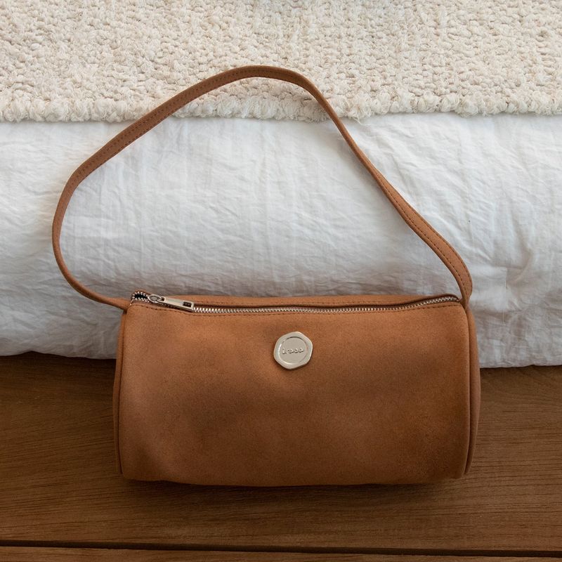 round suede mini bag_camel
