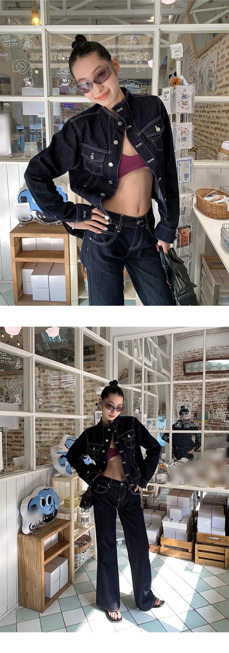Black jeans stitch denim jacket (TOP)