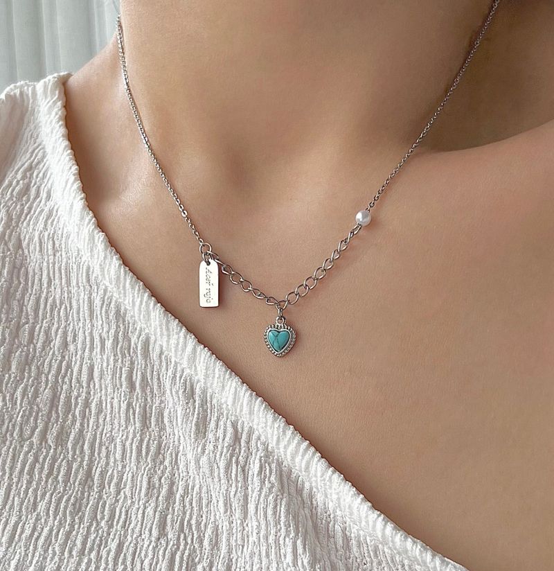 step turquoise gemstone color heart resort necklace