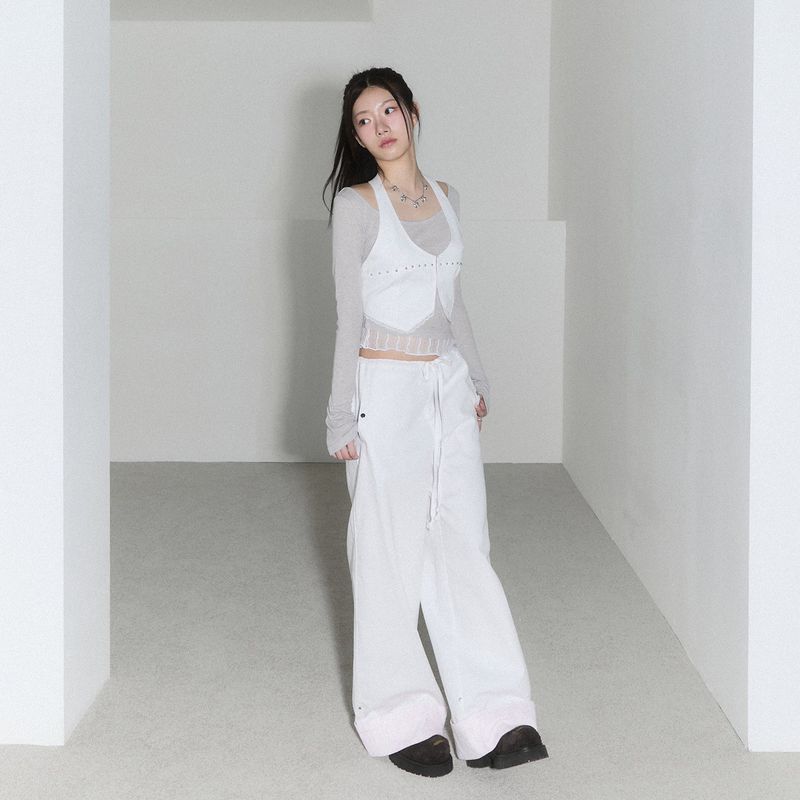 sheer layered unbal sleeve - grey