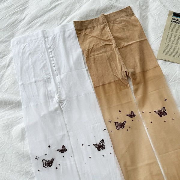 Moonlight Butterfly Long Tattoo Stockings (24SO005)