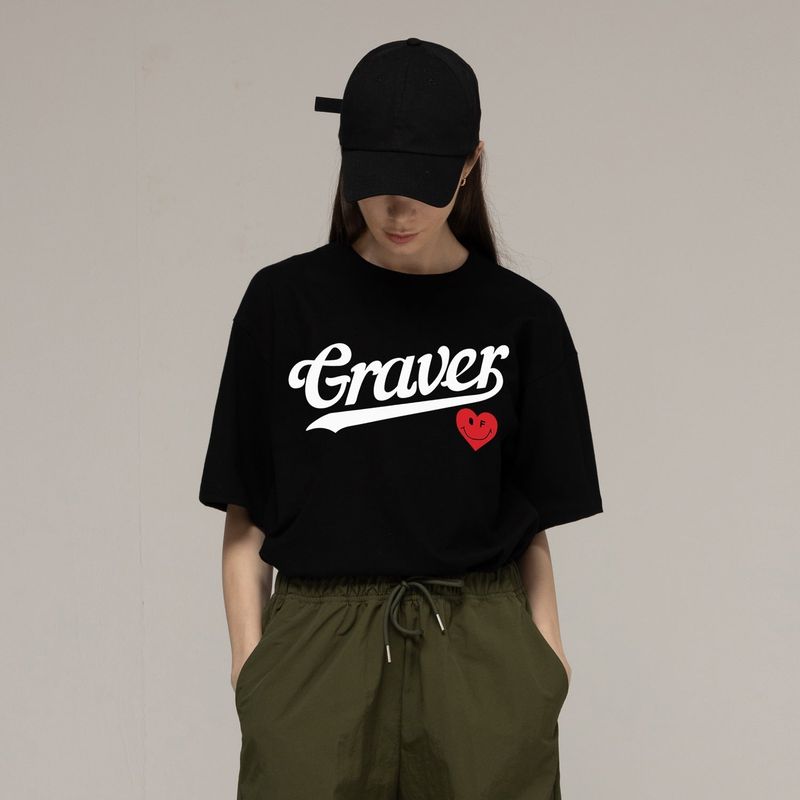 GRAVER（グレーバー）の「Base Ball Logo Heart Smile Short Sleeve T-shirt（Tops）」